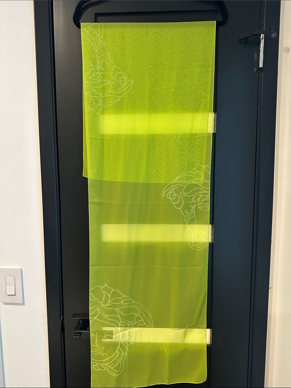 Versace Neon Lime Sheer Silk Scarf with Medusa Motif